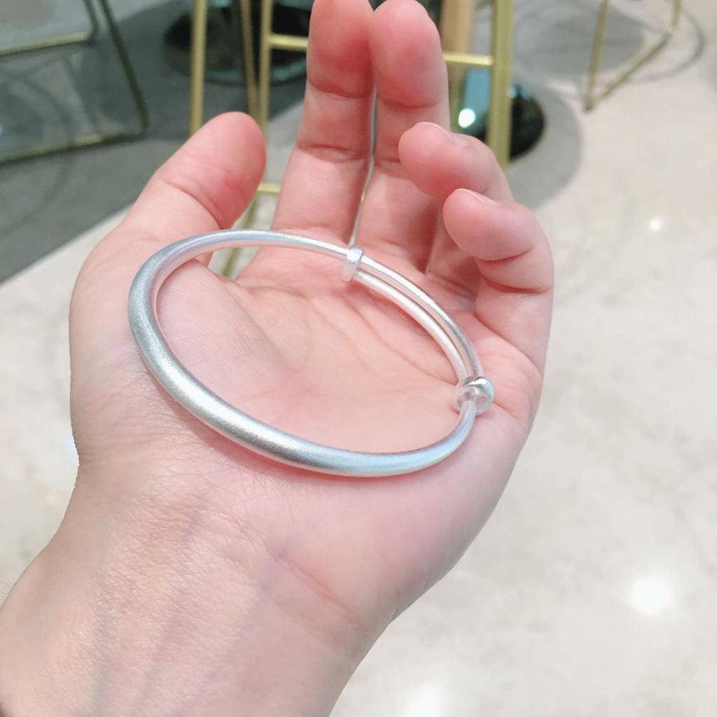 S999 Pure Silver-Plated Frosted Sand Gold Push-Pull Bangle for Women