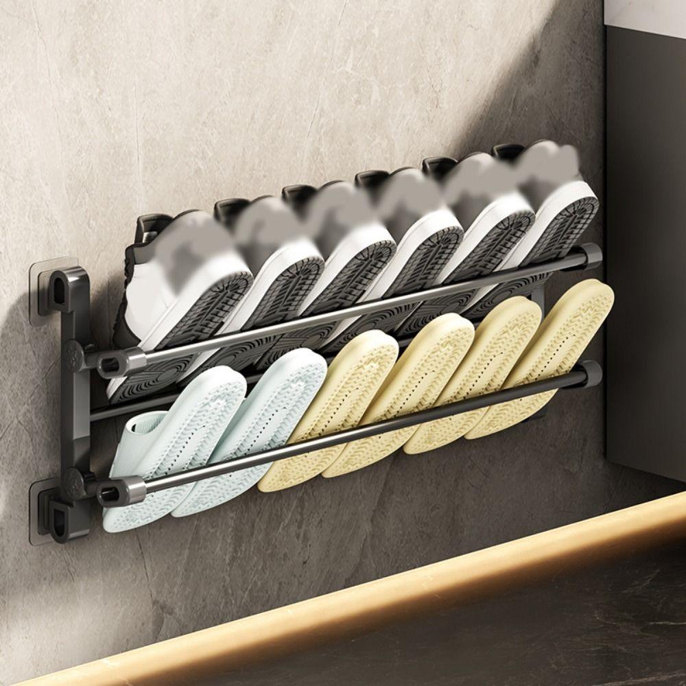 Wall Mounted Shoe Storage Shelf Multi Layer Drill Free Home Slippers Rack Easy Installation Space Saving Bathroom Towel Rack