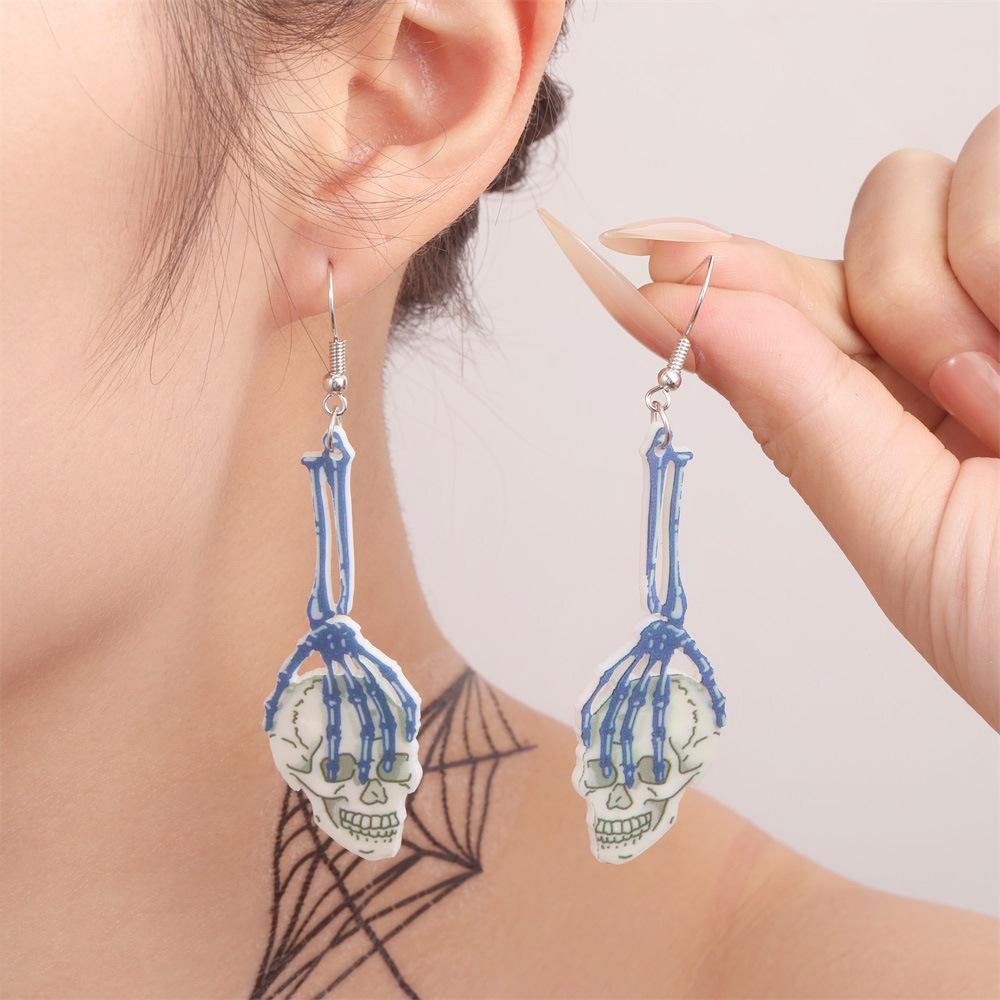 Semi-Hosting Eco-Friendly Acrylic Earrings, Personalized Halloween Pumpkin Skull Earrings Earrings
