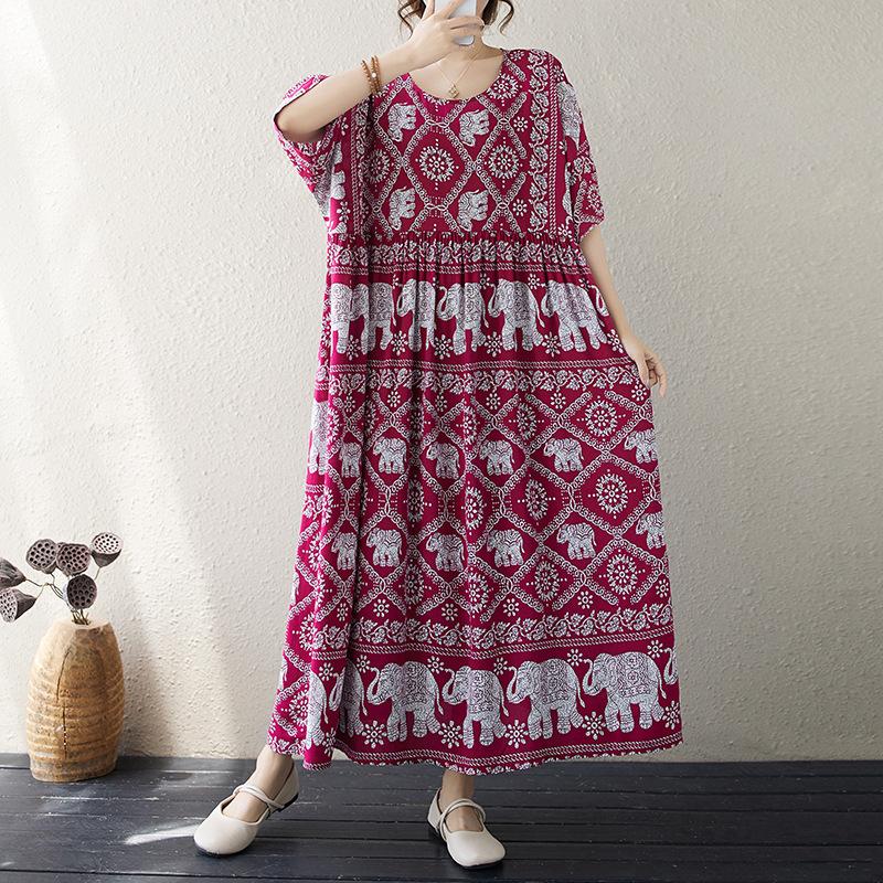 

Летнее художественное ретро свободное платье больших размеров для женщин повседневные платья M красный