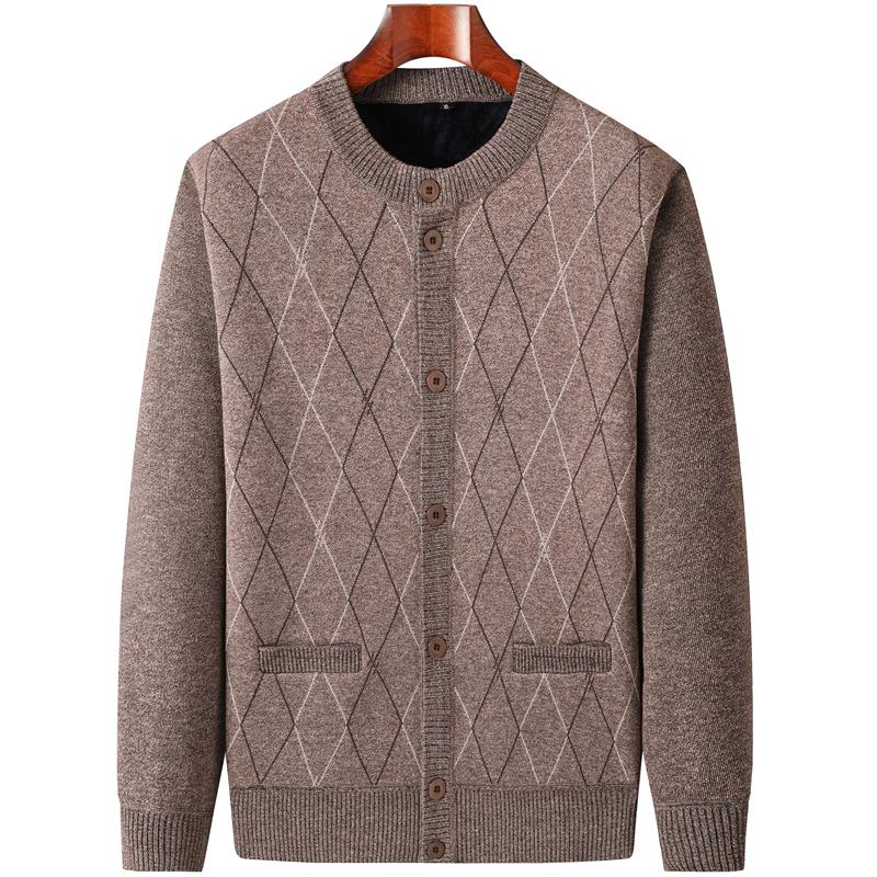 Men's Autumn-Winter Knit Cardigan: Thickened Velvet Sweater for Middle-aged and Elderly Dads and Grandpas.