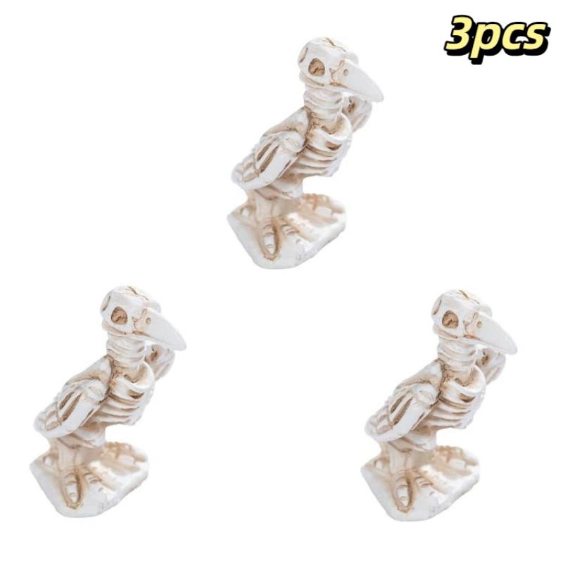 3pcs Skull Crow Miniature Model Halloween Resin Statue Dollhouse Home/Garden Scene Ornament Photography Prop Horror Atmosphere