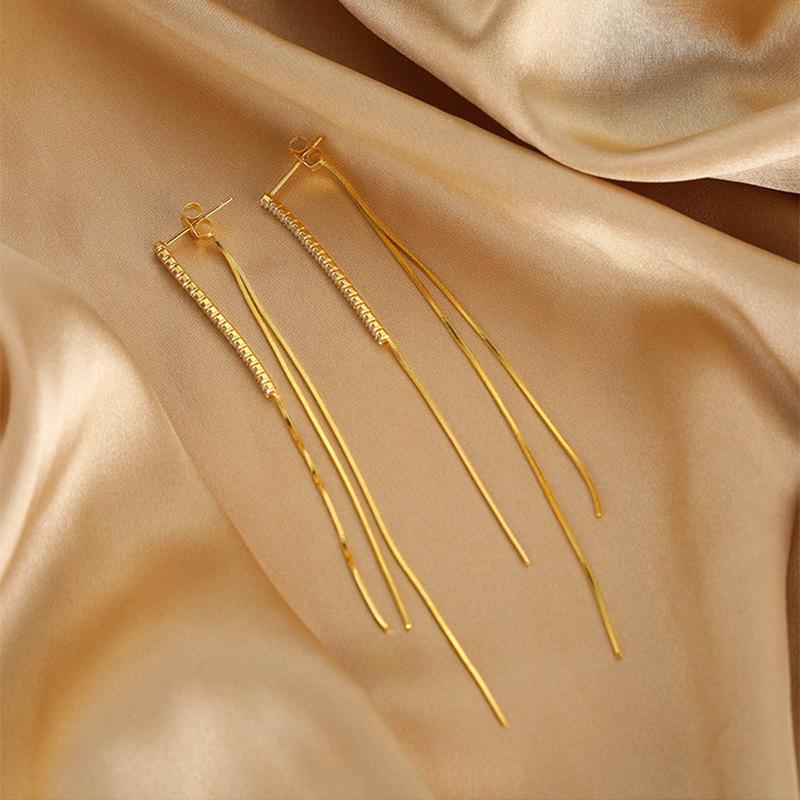 925 Silver Tassel Earrings Women Long Shiny Zircon Simple Fashion Jewelry Wedding Party Gift Birthday Present