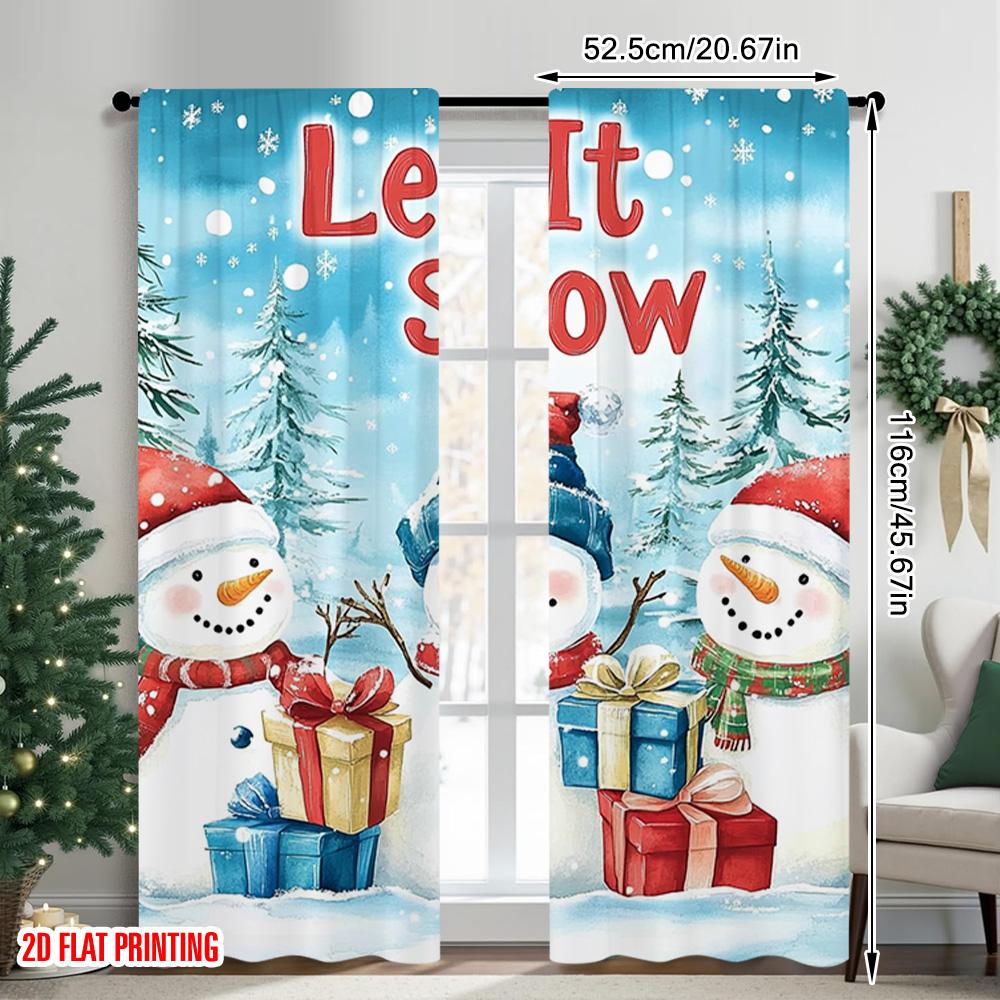 2 Stück 2D Flachdruck Weihnachtsfenstervorhänge Winter Schneemann 00 Strapazierfähiges Polyester Ohne Strom Frühlingsparty & Feiertag