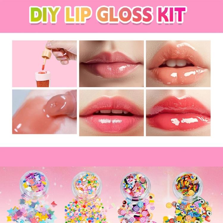 Handcraft Lip Gloss Kits Set with Accessories for Girl and Tweens Moisturizing Glitters Lip Kits for Creative Project