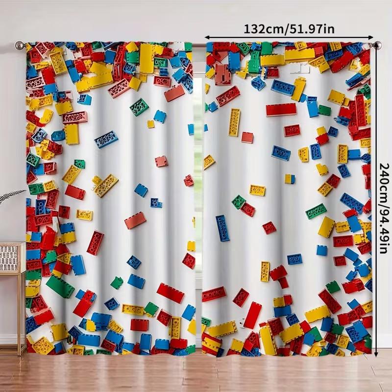 Colored Building Blocks Print Curtains Suitable Bedroom Living Room Kitchen Decoration Home Window Curtain Set Of 2 Made Polyester Washable Great