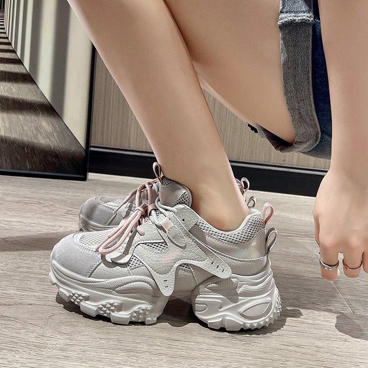 Thick-soled dad shoes women's 2025 summer new versatile breathable mesh sneakers lightweight and heightening casual little white shoes