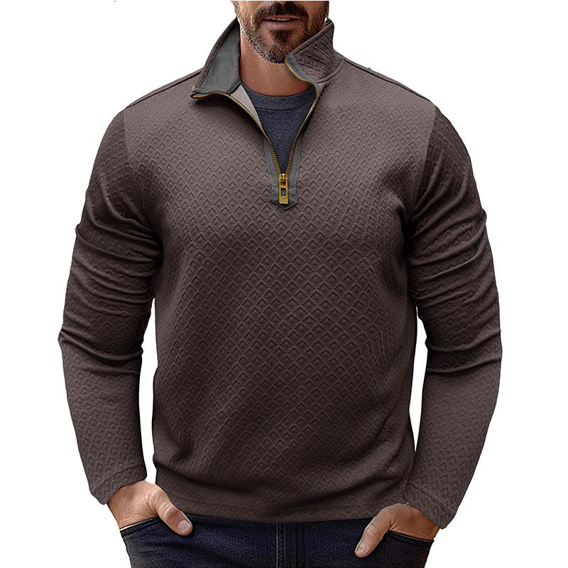 New Men's Long-sleeved Stand-collar Sweatshirt Loose and Versatile Zipper Henry Casual Fashion Top