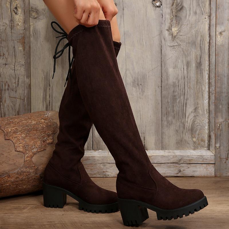 Dámské kozačky s dlouhým svrškem, silným podpatkem, nad koleno, elastické, slim, sexy leopardí potisk, dámské boty, módní kulatá špička, vysoké kozačky 2025