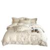 Juego de Cama de Lujo Francés Estilo Princesa de Algodón y Lino Bordado con Encaje de Cuatro Piezas con Funda Nórdica