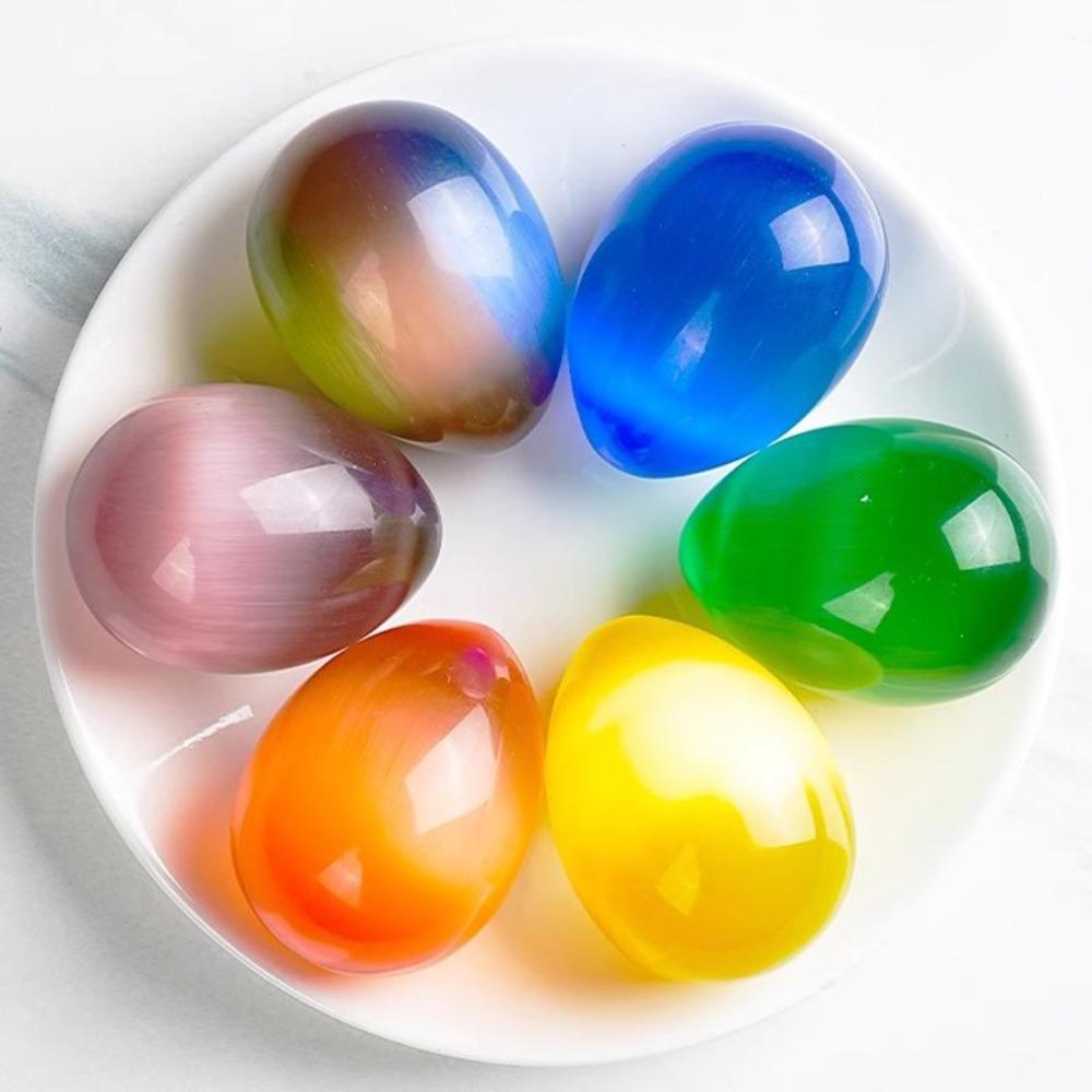 45mm Multicolor Cat's Eye Gemstone Egg Shaped Crystal Eggs Ornament Fish Tank Home Decoration Easter Gift