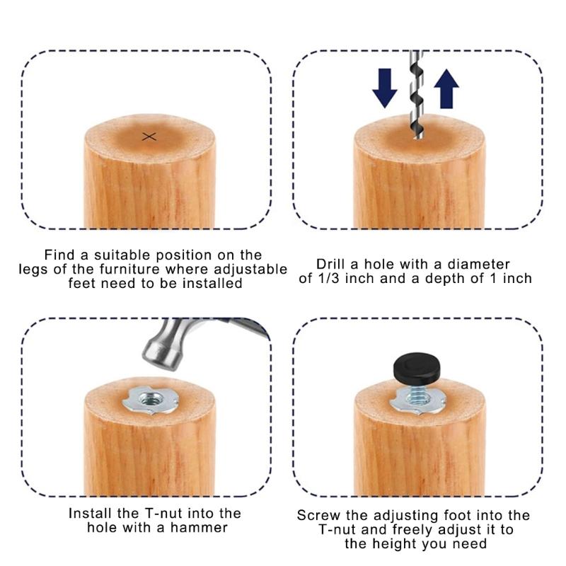 16Pieces Sturdy Adjustable Leveling Feet for Furniture Legs Protect Flooring Reduce Noise Simple Twist Installation