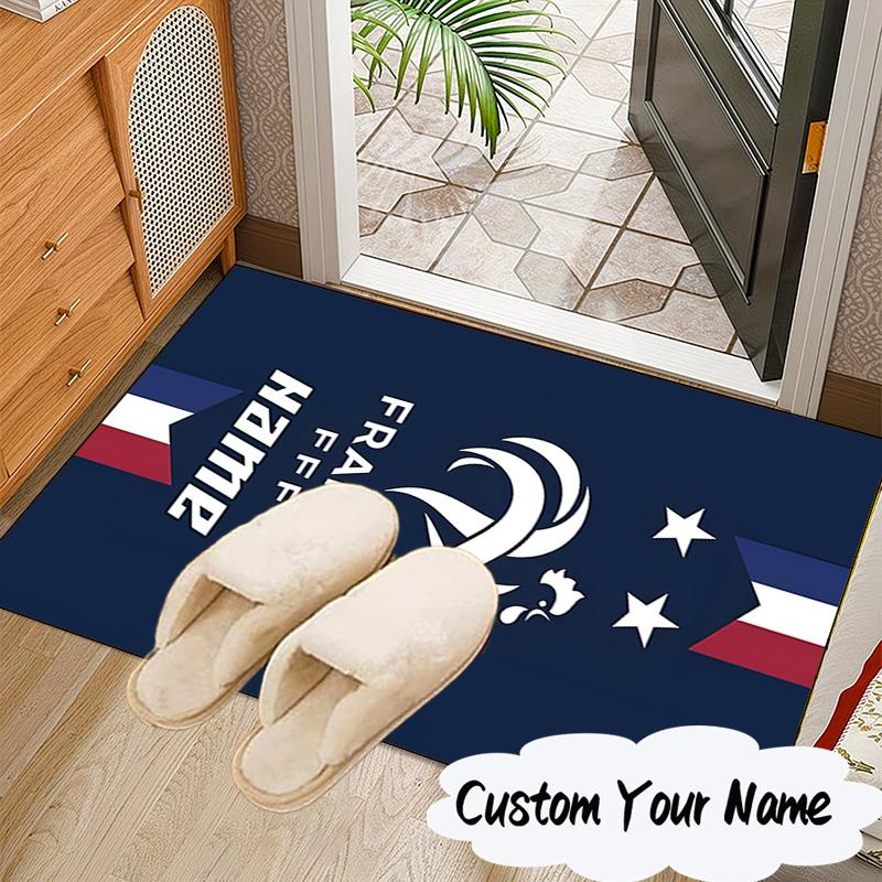 Custom Name France Football Crest Rug for Living Room, Game Rooms, Office, Bedroom, Floor Mat Playful Design, Fan Gifts Christmas Decor