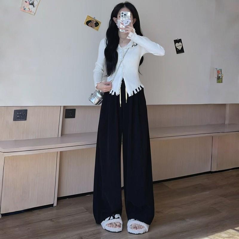 

Женские брюки-палаццо с высокой талией, на флисовой подкладке, для похудения, с широкими штанинами в форме полумесяца, Осень/Зима 2025 M (45-50 kg)