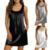 Women Square Neck Silk Satin  Sleeveless Dress With Pockets