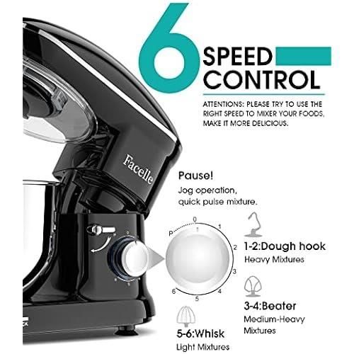 Robot Pâtissier - FACELLE - 1500W - Bol 6,2L - 6 Vitesses - Accessoires Inclus