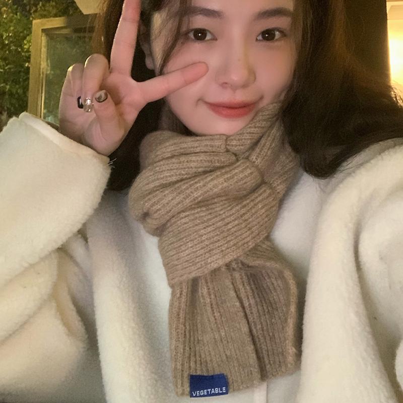 Cross Short Scarf For Women Winter Warm Wool Knitted Scarf Student Korean Style Couple Style All-Match