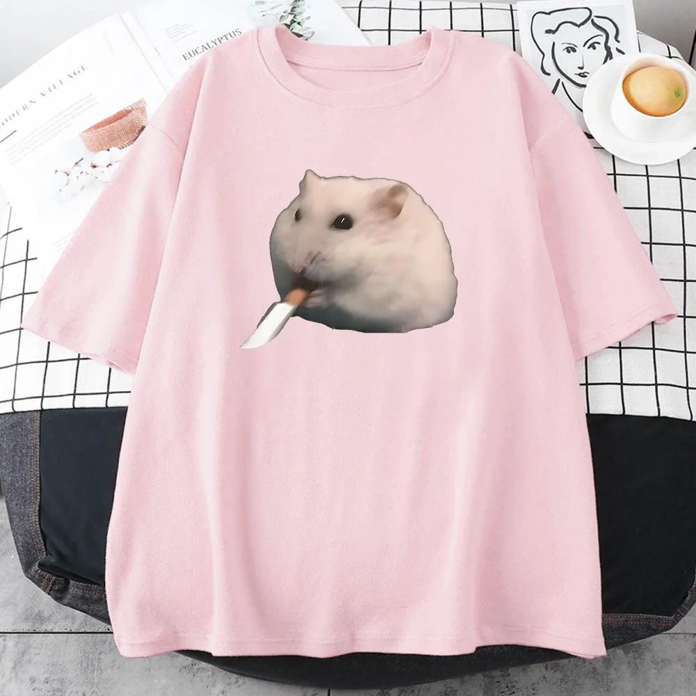 Cute Hamster Meme Graphic T-shirt Summer Round Neck Tee-shirt Print Clothes Kawaii Cartoon Women Tshirts Female Tees