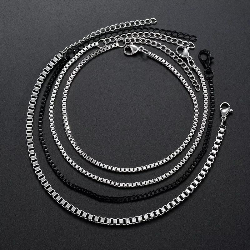 4Pcs/Set Stainless Steel Adjustable Box Chain Bracelets for Men Simple Vintage Silver Color Cuban Bangle Sets Party Jewelry Gift