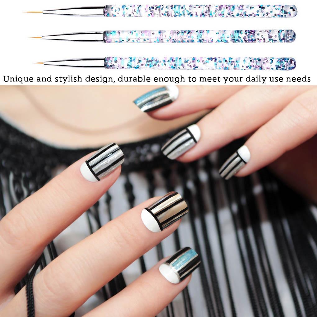 3pcs NAIL PAINTING BRUSH SET Liner Pen Acrylic Thin Drawing Superfine Art