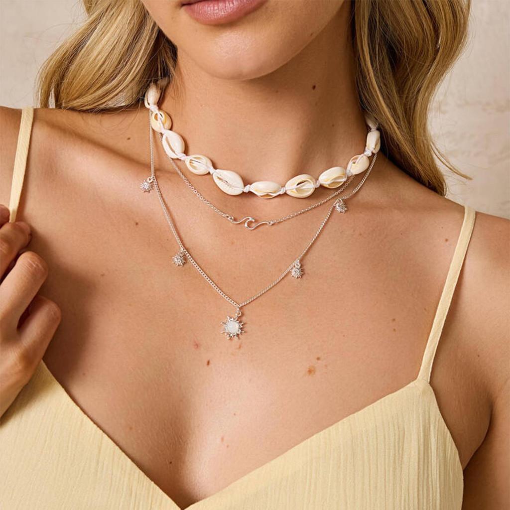 Sommer Strand Muschel Anhänger Halskette Mehrschichtig Legierung Boho Schmuck Für Frauen