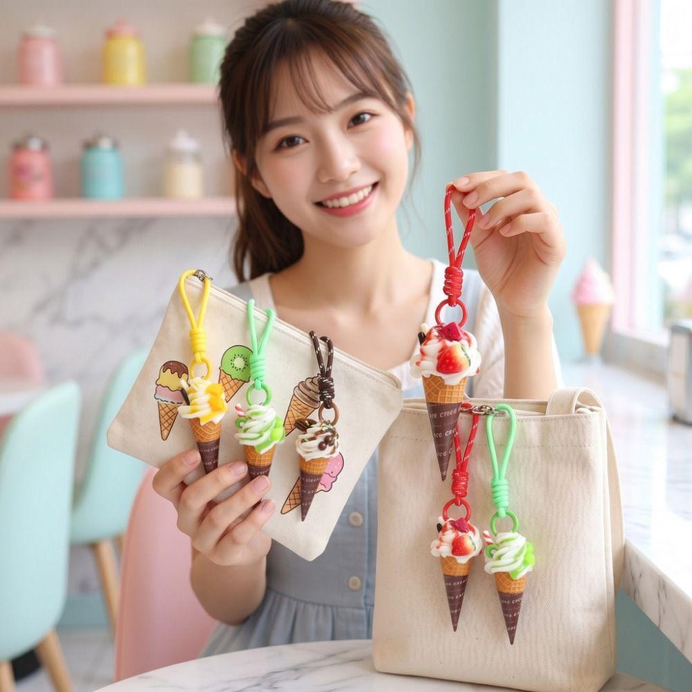 Cute Realistic Dessert Pendan Cartoon Food Shaped Keyring Bag Accessories Ice Cream Key Ring  Gifts