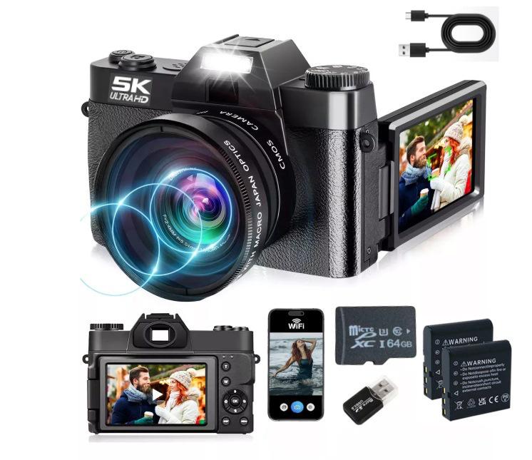 R10 English Version 5K HD Retro WIFI Camera with Flip Screen, 16x Zoom, Anti-Shake, and Beauty Features