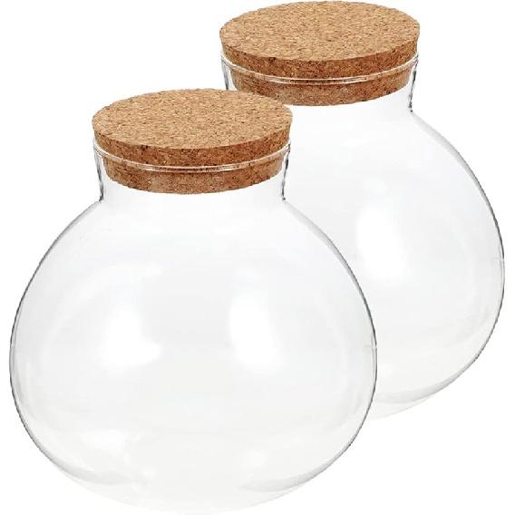 BESPORTBLE Round Glass Jars with Cork, Small Round Glass Dome Clear Cloche Globe Display Bell Jar Round Terrarium for Flower Dollhouse Mini Figure