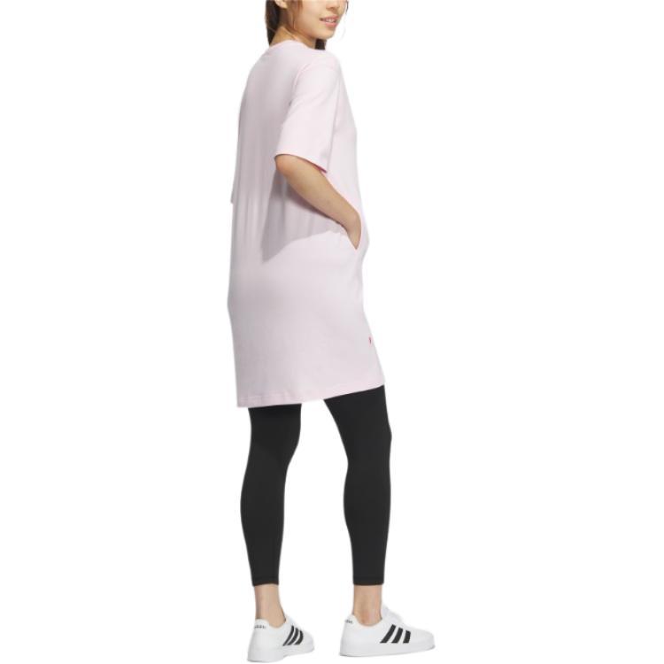 Adidas Solid Long Casual Lightweight Short Sleeve T-Shirt Women Tops Clear-Pink JE3567