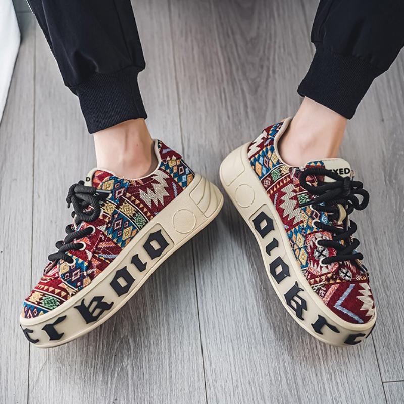 Fashion Camouflage Men's Vulcanized Shoes Low Top Heightened Platform Shoes New Ethnic Style Casual Shoes Designer Sneakers 2025