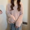Women's Faux Mink Velvet V-Neck Sweater - Stylish Warm Long Sleeve Knit Top for Autumn/Winter
