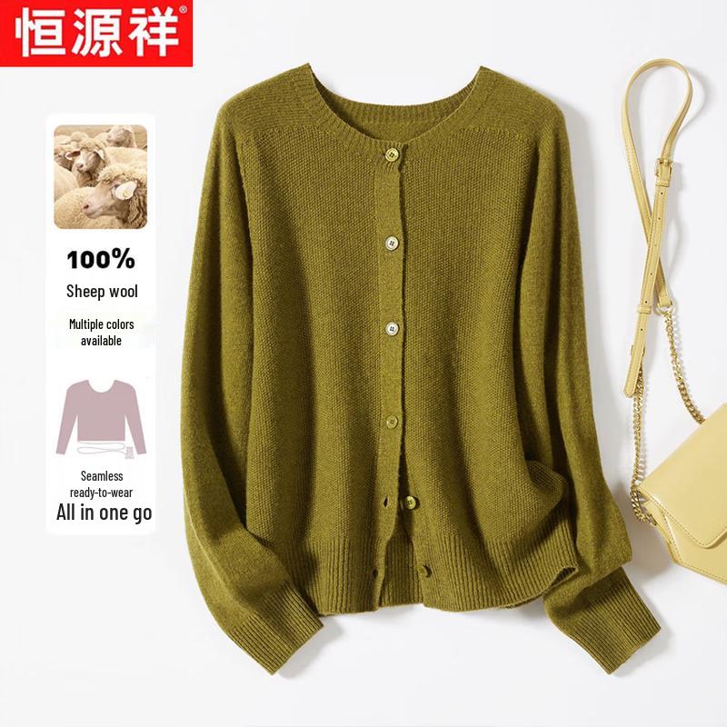 Hengyuanxiang Women's 100% Pure Wool Knit Cardigan