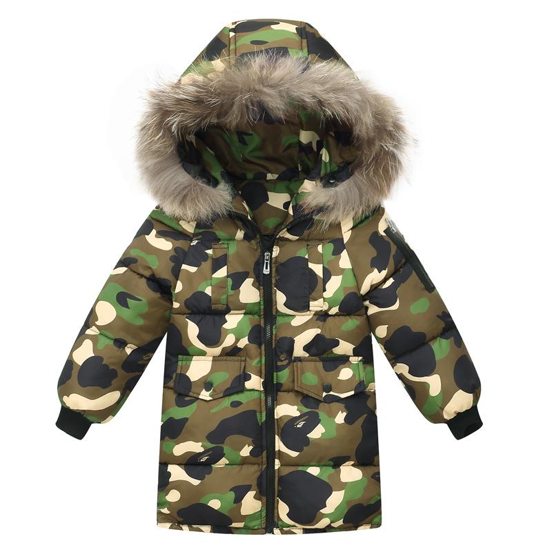 2025 Kids' Mid-Length Down Cotton Jacket with Fur Collar for Boys and Girls - Thickened for Autumn and Winter
