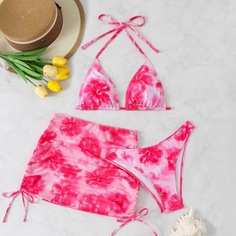 

Women s Split Bikini Seaside Vacation Swimsuit Three-piece S рожевий червоний колір