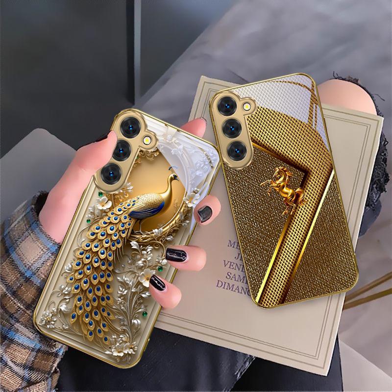 Golden horse sculpture For Samsung Galaxy S26 S20 FE S21 S22 S23 Plus S24 Ultra S25Ultra S21+ S22Plus Golden glass phone case