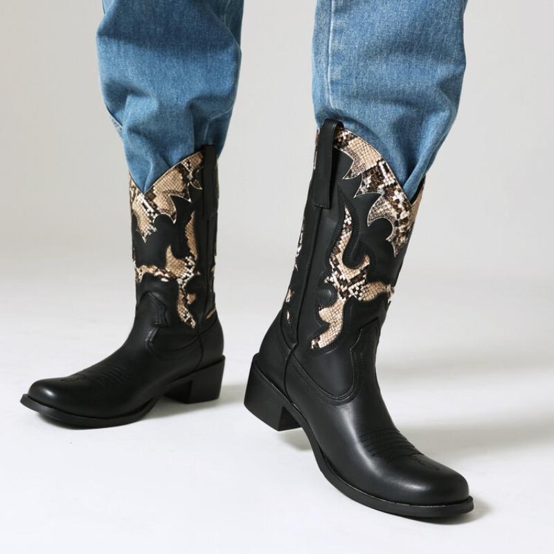 2024 Horký Výprodej Dámské Vintage Vyšívané Westernové Kovbojské Boty Velká Velikost Módní Zip Koncert Kovbojské Boty do Poloviny Lýtka Zapatos