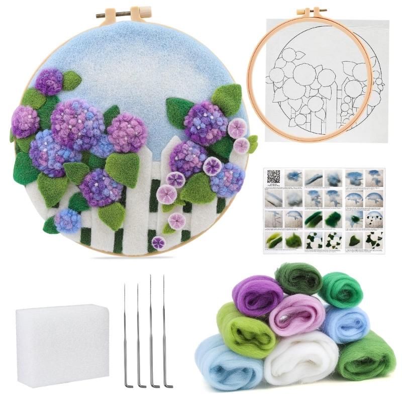 Florals Felting Starter Set Featuring Natural Linen And Practical Tool For New Craft