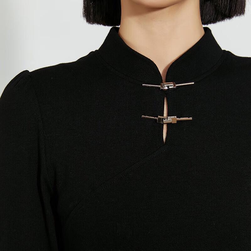 Tatu Women's New Chinese Style Knitted Patchwork Mid-length Long-sleeve Dress