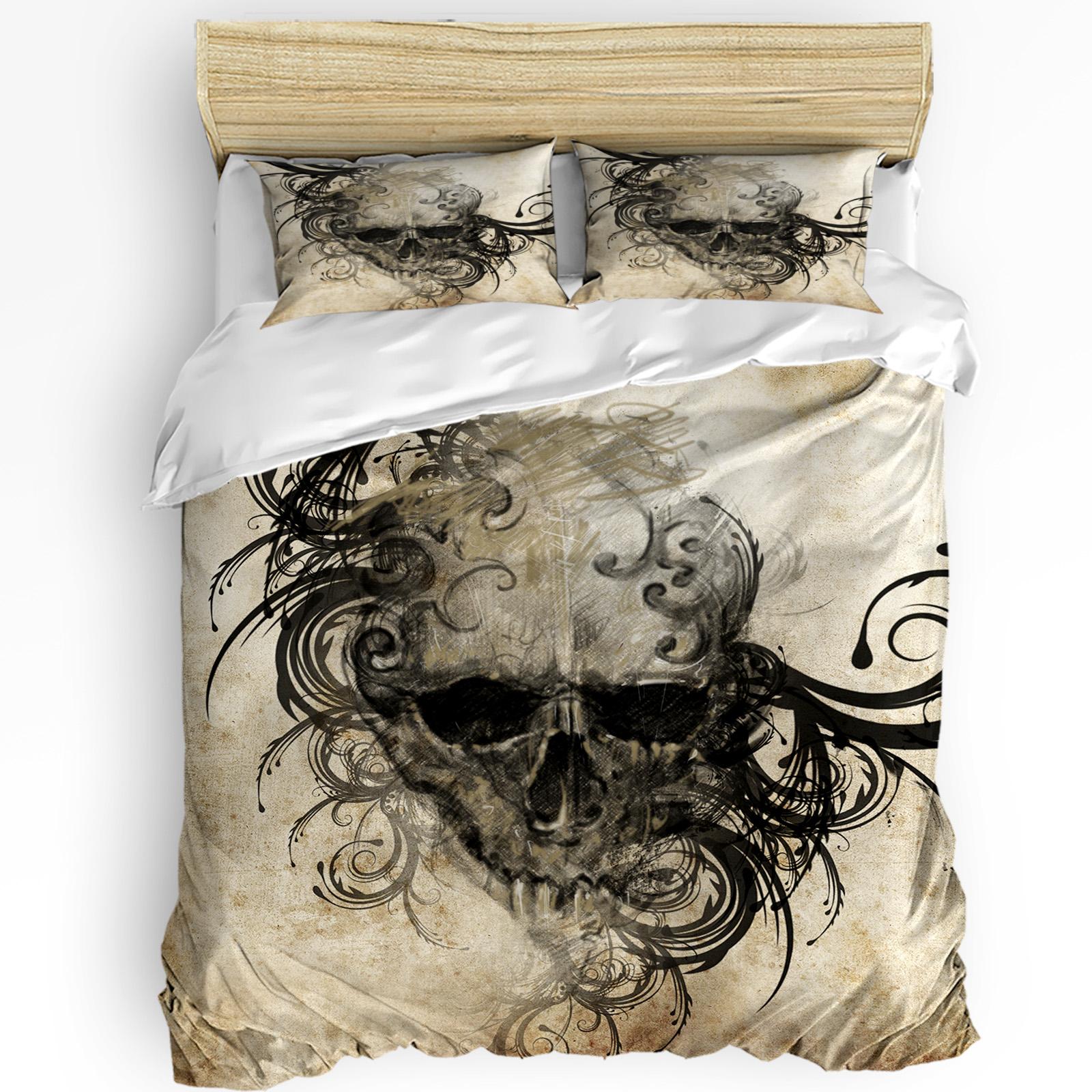 

Halloween Flower Style Skull Paisley Black 3pcs Bedding Set For Double Bed Home Textile Duvet Cover Quilt Cover Pillowcase EU single(135x200cm)