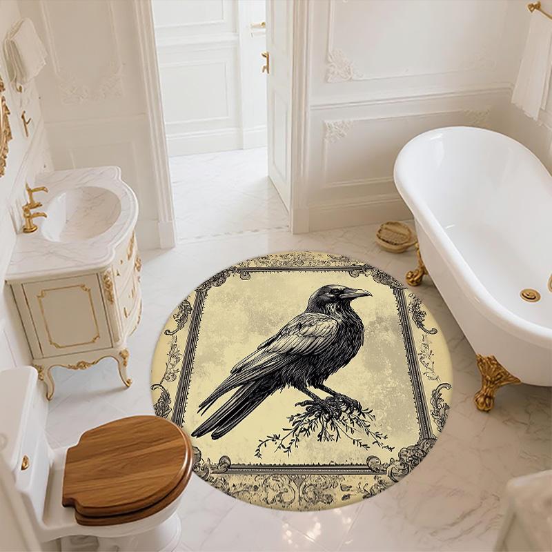 Vintage Border Crow,Round Area Rug,Carpet Rug for Living Room Bedroom Sofa Playroom Decor,Non-slip Floor Mat