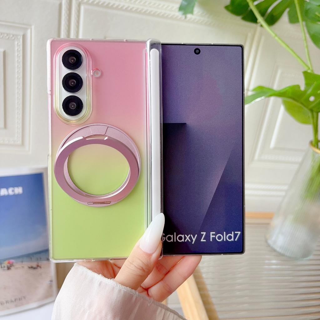 360° Ring Stand Magnetic Phone Case for Samsung Galaxy  Z Fold 8 7 6 5 Fold8 Gradient Transparent Shockproof Protective Cover