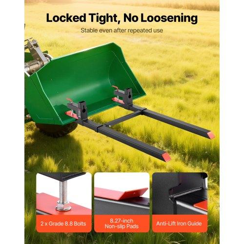 VEVOR Pallet Forks, 907 Kg Clamp On Pallet Forks, 149 Cm Total Length Heavy-Duty Tractor Fork with Adjustable Stabilizer Bar for Tractor Attachments