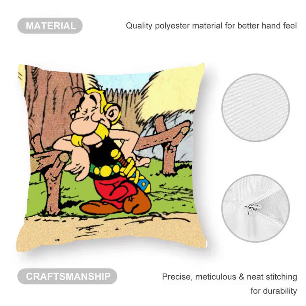 Asterix And O-Obelix Carton Pillow Case  Anti-dustmite Pillowcase Invisible Zipper Silky Short Plush Sofa Cushion Cover