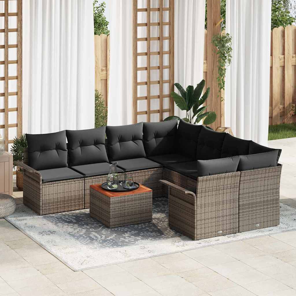 9 Piece Grey Garden Sofa Set with Cushions