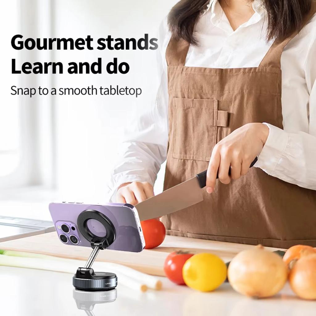 15W MagSafe Magnetic Phone Holder Stand with Vacuum Suction Adjustable Foldable Mount For iPhone 12-15 Car Desk Kitchen