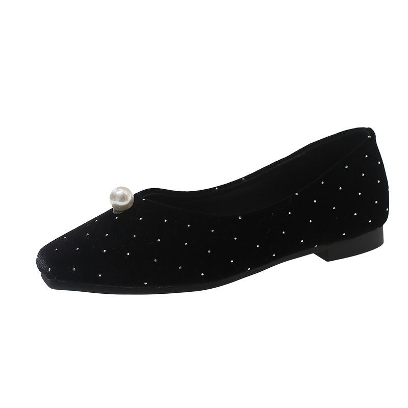 European and American style casual and comfortable soft-soled small leather shoes, new solid color pearl flat-soled single shoes in spring and autumn