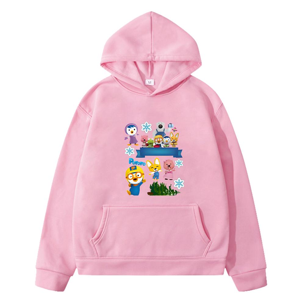 

Pororo graphics Autumn sport hoodies Fleece sweatshirt y2k sudadera anime hoodie boys pullover Cartoon Jacket kids clothes girls 130 розовый