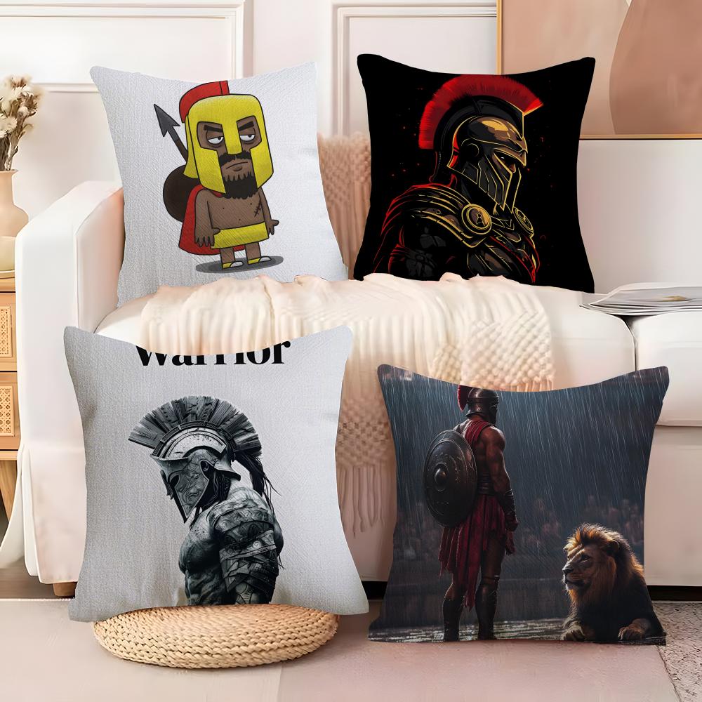 Cute Cartoon Warriors Brave Spartans 2 Pillow Case Linen Pillow Case Sofa Home Decor Cushion Cover Cushion Cove