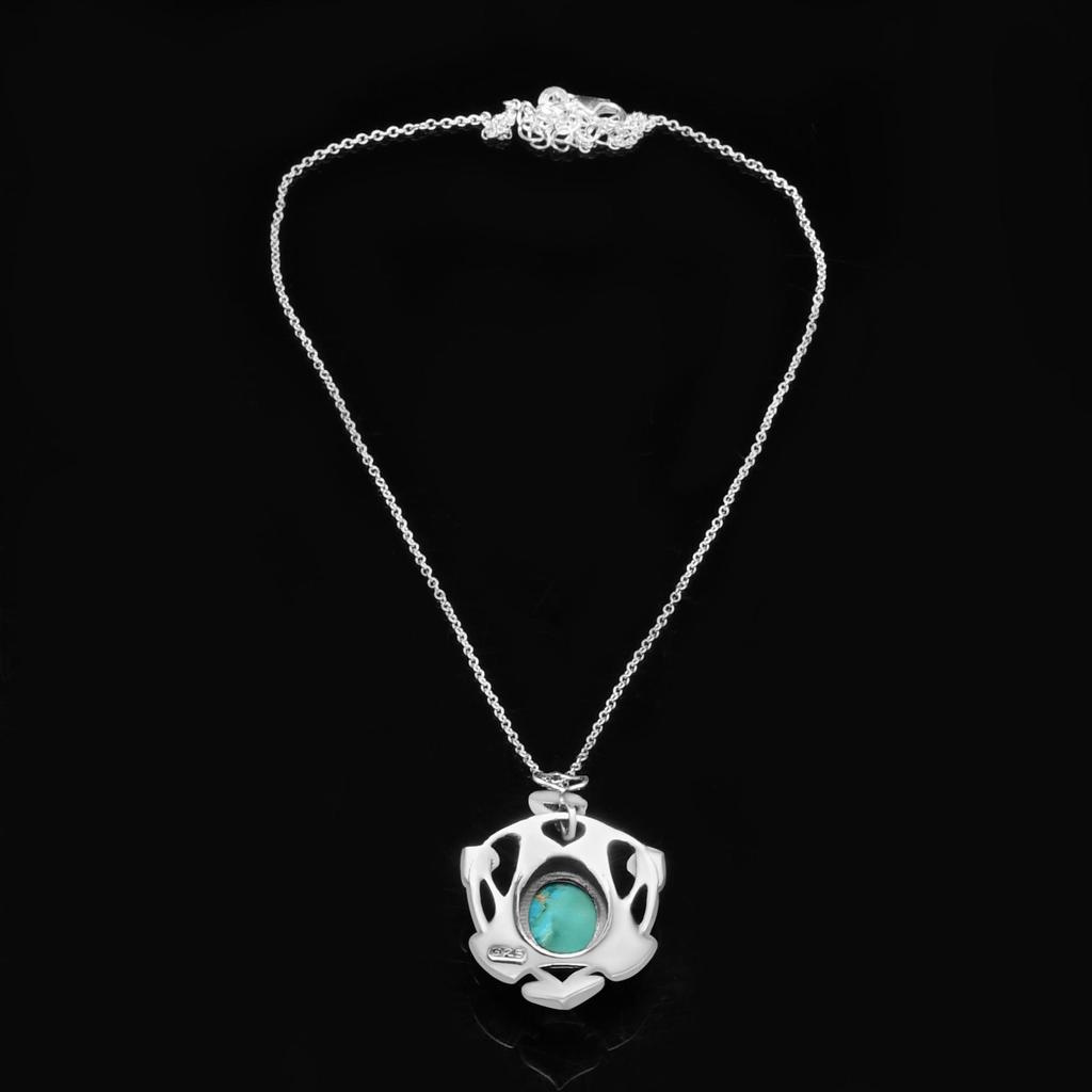 Natural Turquoise Gemstones 925 Sterling Silver Arts and Crafts Toadstool Design Necklace For Women & Girls
