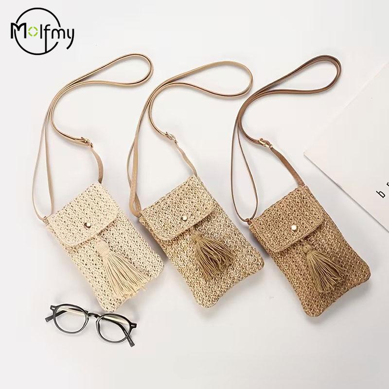 Straw Beach Bag Women Holiday Mobile Phe Shouder Bag Summer Tassel Mini Crossbody Purse for Lady Gril Travel By The Sea 2026